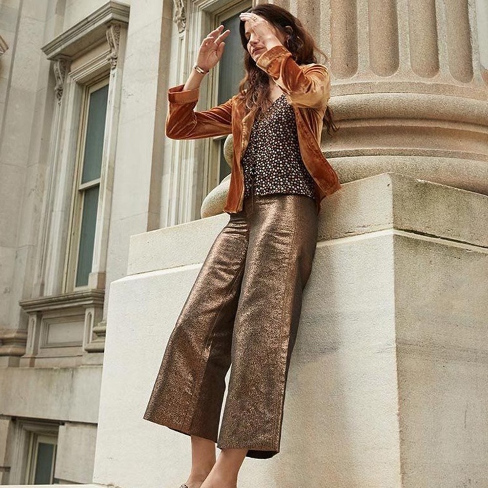 Madewell Slim Emmett Wide-Leg Crop Metallic Pants